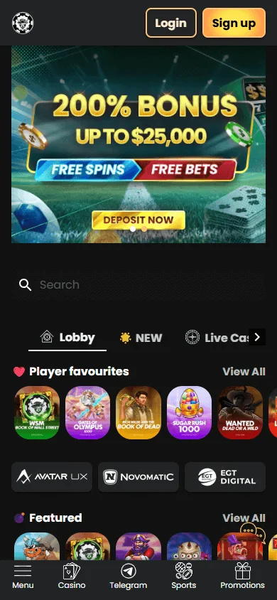 WSM Casino games page on a mobile device